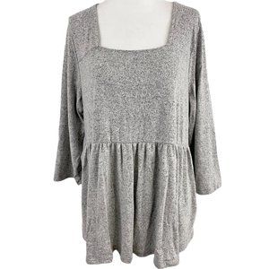 New Kim & Cami Soft Knit 3/4 Sleeve Square Neck Sweater Heather Grey Size Medium